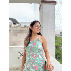 PASTEL GREEN PINK FLORAL LONG STRAIGHT KURTI