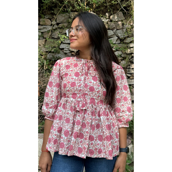 PINK FLORAL  MOTIFS KNOTS TOP