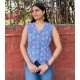 BLUE FLORAL HANDBLOCK VEST TOP
