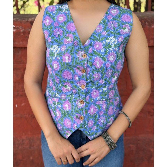 RED MOTIF HANDBLOCK VEST TOP