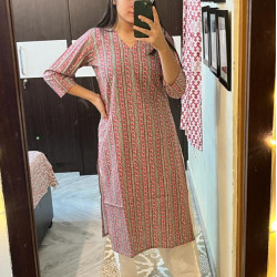 GREEN AND PINK STRIPES LONG STRAIGHT KURTI