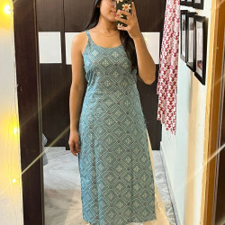 ENGLISH BLUE BANDHEJ GOLDEN FOIL LONG STRAIGHT KURTI