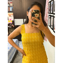 YELLOW KANTHA  LONG STRAIGHT KURTI