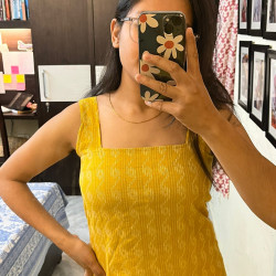 YELLOW KANTHA  LONG STRAIGHT KURTI