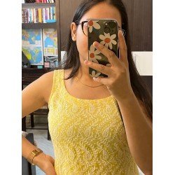 YELLOW DUAL SHADE CHIKANKARI LONG STRAIGHT KURTI