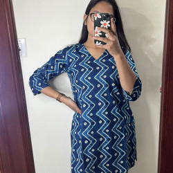 BLUE BANDHANI SHORT STRAIGHT KURTI