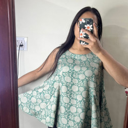 GREEN FLORAL CHANDERI SILK PRINCESS CUT TOP