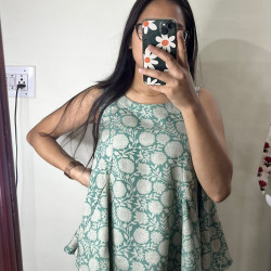 GREEN FLORAL CHANDERI SILK PRINCESS CUT TOP