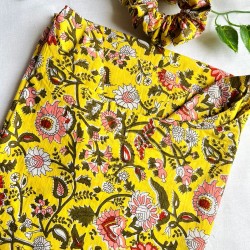 YELLOW FLORAL LONG STRAIGHT KURTI