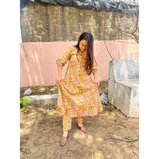 LIME YELLOW FLORAL KANTHA ROOH SET