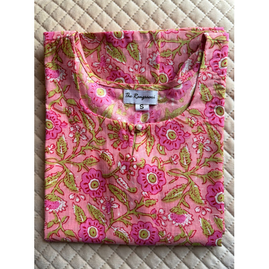 PINK FLOWER MOTIFS LONG STRAIGHT KURTI