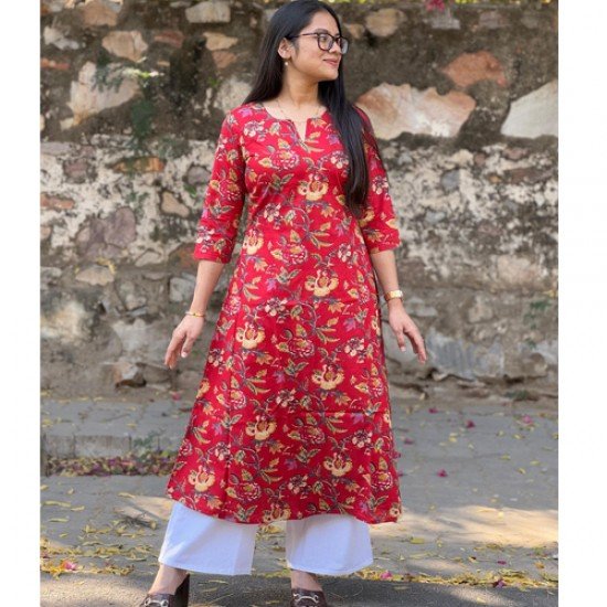 MAGENTA FLORAL MOTIF A LINE KURTI MAGENTA FLORAL MOTIF A LINE KURTI