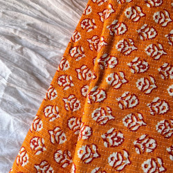 ORANGE FLOWER KANTHA LONG STRAIGHT KURTI