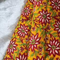 YELLOW FLORAL KANTHA LONG STRAIGHT KURTI