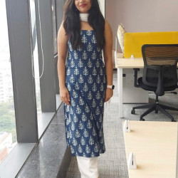 INDIGO FLOWER LONG STRAIGHT KURTI