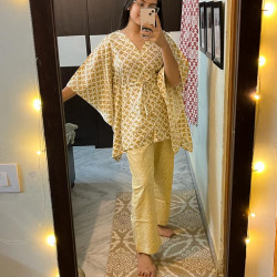 YELLOW SHELL AND LINING KAFTAN NIGHT SET