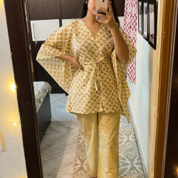 YELLOW SHELL AND LINING KAFTAN NIGHT SET