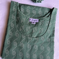 PISTA GREEN KANTHA LONG STRAIGHT KURTI